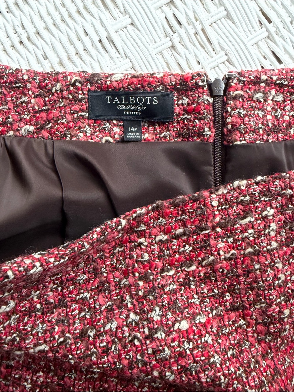 Talbots Petite Tweed Skirt in Red and Brown Bouclé